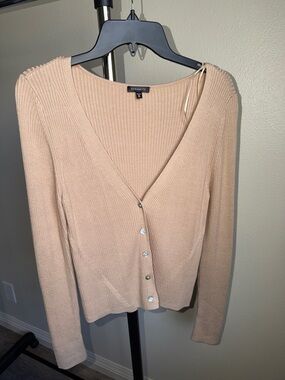 Dynamite Ribbed V-Neck Button Cardigan - Tan